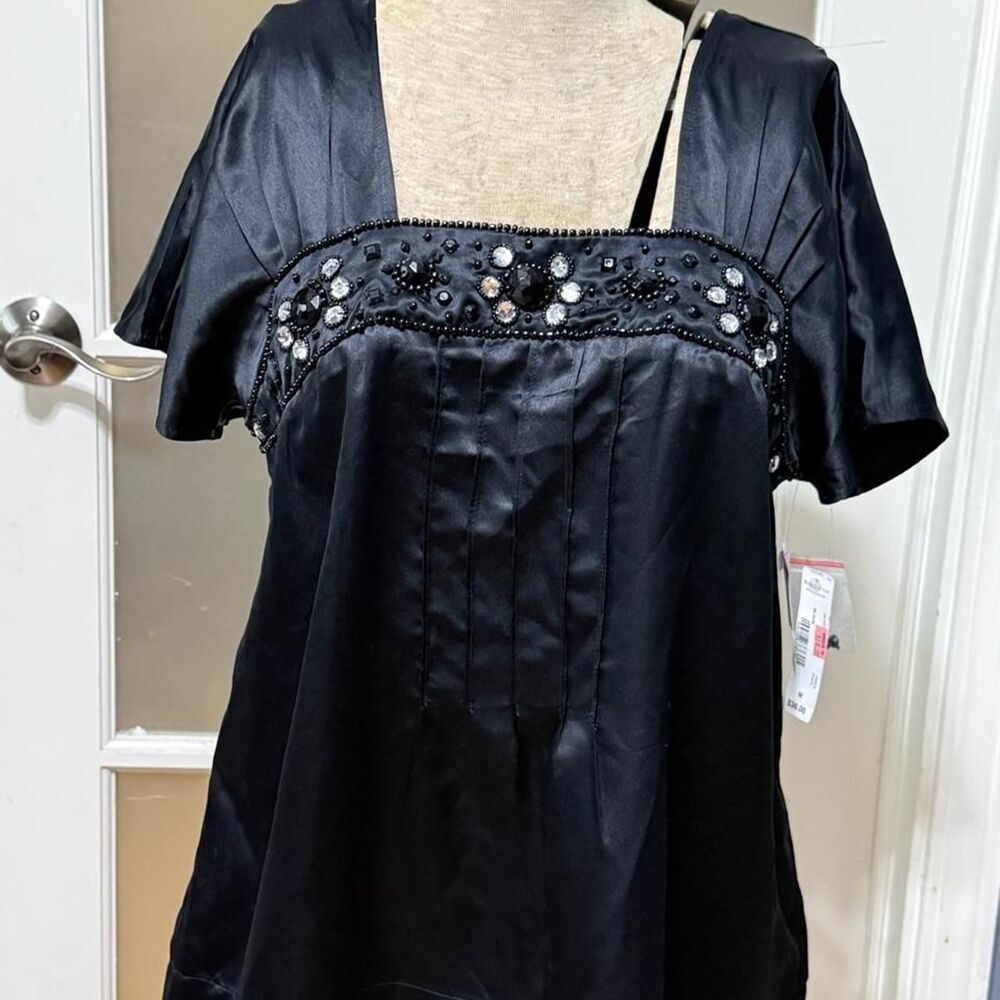 Worthington Women's Black Satin Beaded Blouse